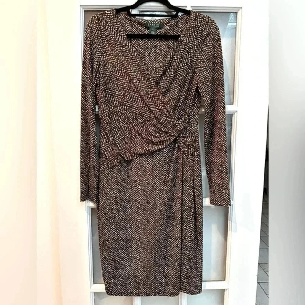 Lauren Ralph Lauren | Snakeskin Print Cocktail Rouched Midi Dress Size 8 Medium